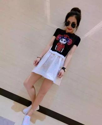 歐洲站 款戲譜臉圖冰絲料拼接襯衫長款