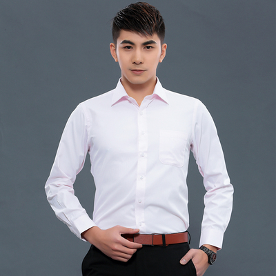 襯衫男長袖商務正裝職業(yè)工裝白寸衫男韓版襯衣純色大碼定制繡LOGO