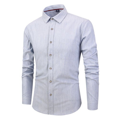 湯河之家 男裝秋冬男士襯衫新款全棉色紡格子韓版修身休閑長袖襯衫男b